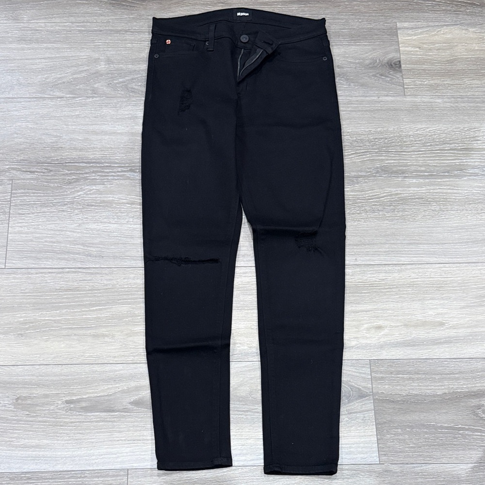 Hudson Womens Nico Midrise Super Skinny Black Lightly Distressed Jeans, size 30